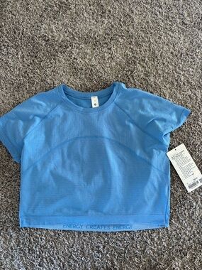 lulu-lemon Light Blue Short Sleeve Crop Tee